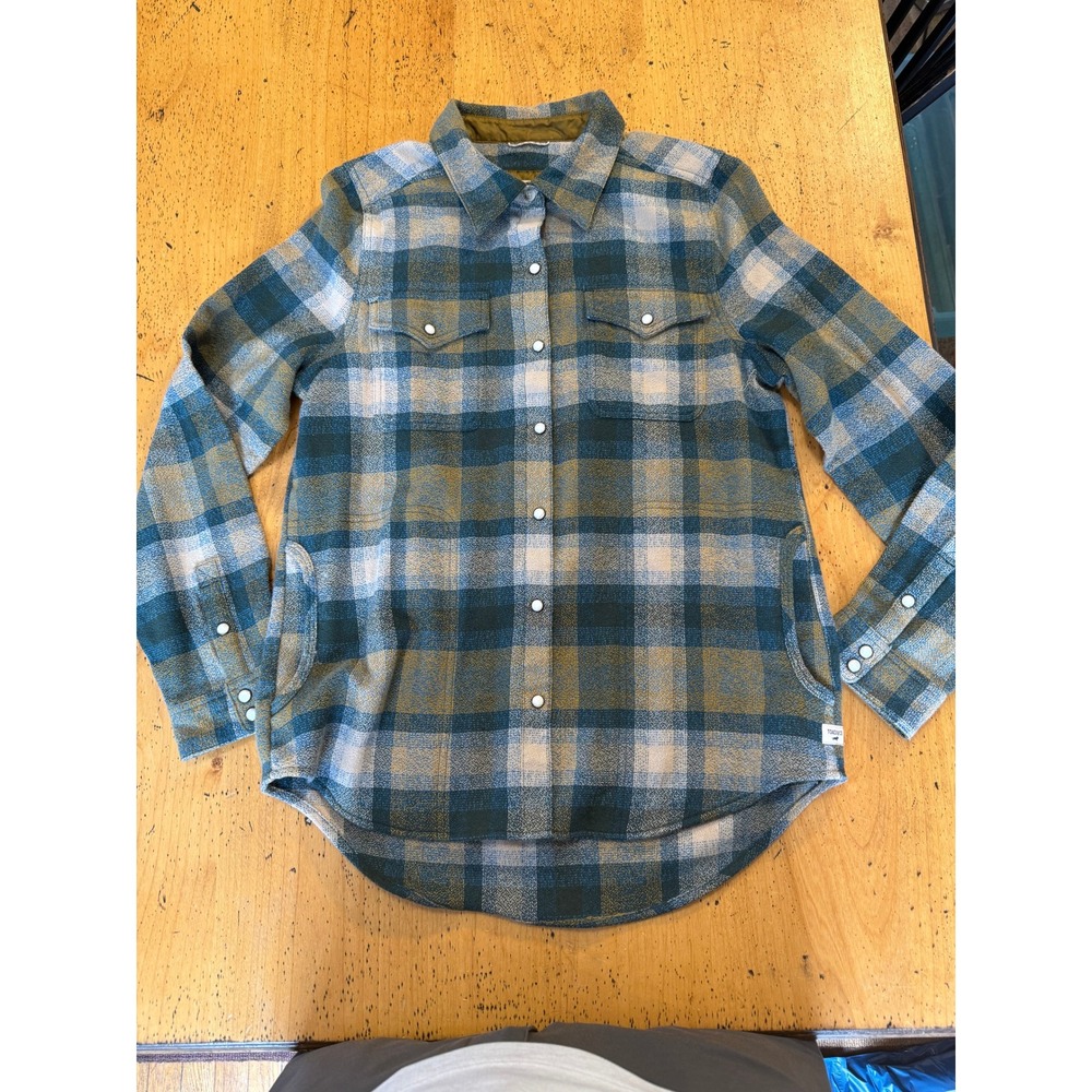 Toad&Co Folk Yeah Size M Blue Yellow Plaid Recycled Wool Blend Shirt Jacket